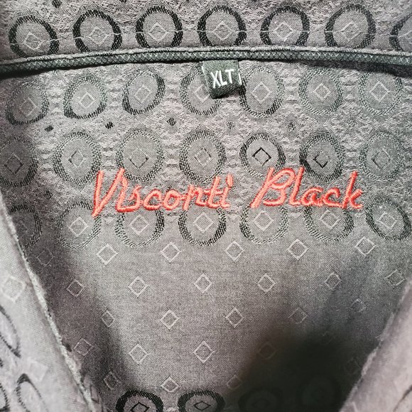Visconti Black Shirt Mens XLT Sleek Geometric Hidden Button Down Designer Casual - Picture 2 of 16